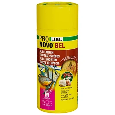 Imagen de JBL PRONOVO BEL Flakes, alimento Principal para Todos los Peces de Acuario 8 a 20 cm, Copos Comida Peces, Talla M, 250 ml