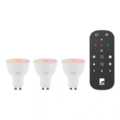 Imagen de Eglo connect.z set de 3 bombillas LED Smart Home GU10, ZigBee, app y control por voz Alexa, con mando a distancia, regulables, blanco cálido frío, RGB, 4,5 vatios, bombilla ópalo.