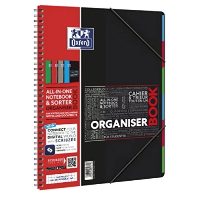 Imagen de Oxford 400019524 Cuaderno de espiral digitales Organiserbook con SOS App Notas A4, 80 hojas, 90 g / m², Paquete 5, colores surtidos