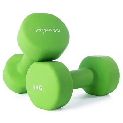 Imagen de KG Physio Mancuernas y Póster A3 con Ejercicios Ejemplo 6kg Forro de Neopreno, Agarre Cómodo, Resistente al Sudor Tecnología anti roll
