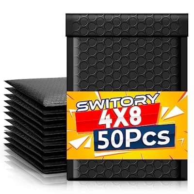 Imagen de Switory sobres acolchados A6, bolsas de embalaje burbujas, 50 burbujas polietileno 4 x 7 pulgadas, pequeños negros, forradas