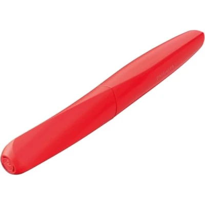 Imagen de Pelikan Twist Neon Coral, Pluma Estilográfica Ergonómica, para Diestros y Zurdos, la Escuela Oficina, Plumín M de Acero Inoxidable, Cartucho Azul Largo Incluido, Recargable