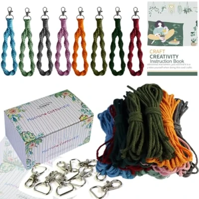Imagen de juego de macramé para principiantes con instrucciones (idioma español no garantizado), hilo 3 mm, llavero, accesorios pulsera macramé,