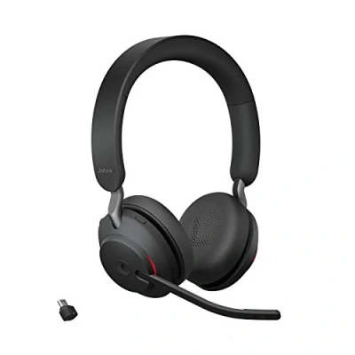 Imagen de Jabra Evolve2 65 Auriculares Inalámbricos Estéreo PC con Cancelación de Ruido Certificados para Microsoft Teams Batería Larga Duración Adaptador Bluetooth USB C Negro