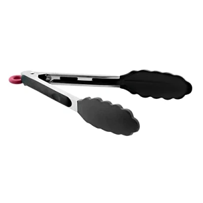 Imagen de Pinzas de cocina Jata AC35, Acero inoxidable/ Silicona, Resistente 240º C, Negro