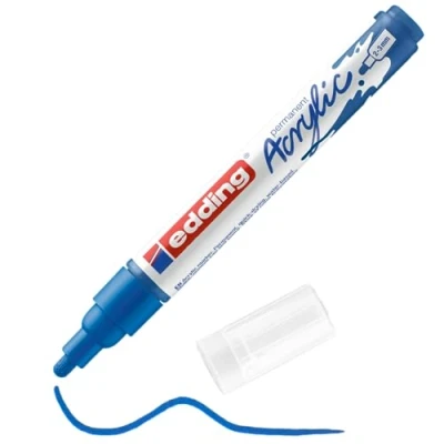 Imagen de edding 5100 marcador acrílico de trazo medio azul genciana 1 rotulador resistente al agua punta redonda 2 3 mm pintura acrílica para lienzo, papel kraft, madera y piedra