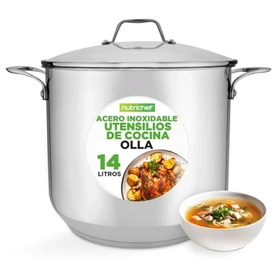 Imagen de Nutrichef Olla induccion grande, 15 cuartos, Acero inoxidable 18/8, Induccion, Tapa, Caldo, Estofado