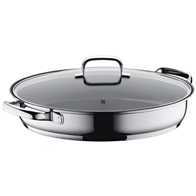 Imagen de WMF Cacerola Baja Larga Oval con Tapa de Cristal, Cromargan 18/10 Acero Inoxidable, antiadherente, Apto para Inducción y Horno, Diseñado en Alemania, Rustidiera 38 cm