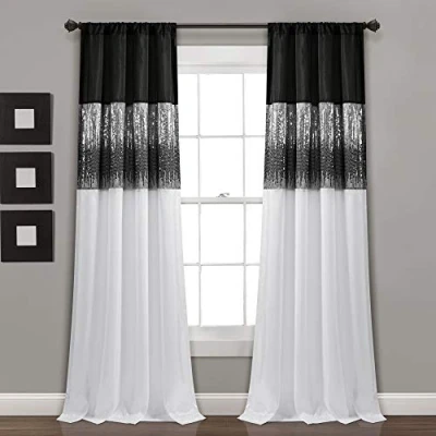 Imagen de Lush Decor Night Sky Cortina para Ventana, Color Negro y Blanco, 42 x 84 Pulgadas
