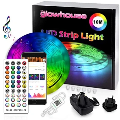 Imagen de Tira de luces LED, multicolor, 10 m, RGB SMD 5050 juego completo con mando a distancia IR 44 teclas, tiras iluminación LED