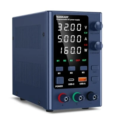 Imagen de NANKADF Fuente de Alimentación Ajustable 0 30V/0 5A,DC Regulada Alta Precisión Laboratorio Pantalla LED 4 Dígitos,con Control Codificador y Memoria Datos
