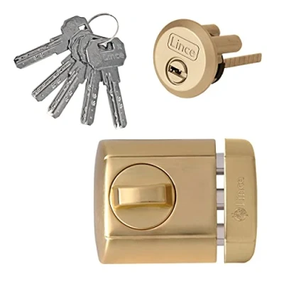 Imagen de Lince 4930HL Supra Key I Cerrojo acabado oro Cierre rápido y silencioso Bombillo Alta seguridad con 5 llaves tarjeta de propiedad en su diseño.