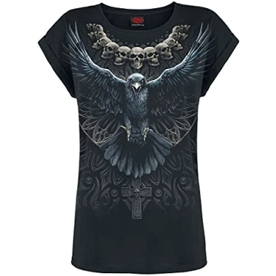 Imagen de Spiral Raven Skull Camiseta de Corte Holgado Mangas con Dobladillo S