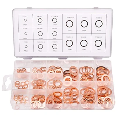 Imagen de Toolwiz Arandelas de Cobre 150 pcs 15 Tamaños Arandela Carter(M5 M17.5) Aceite Sellado Surtido Kit Anillo Plano para Tapones Sumideros Agua Combustible y Accesorios Hidráulicos