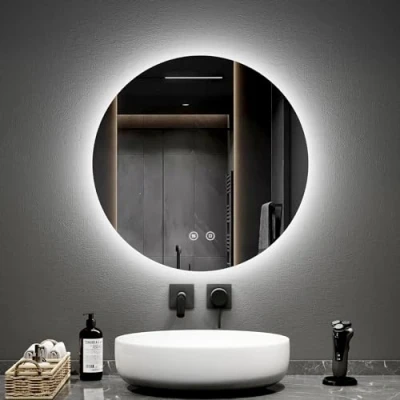 Imagen de EMKE Espejo de baño Redondo diámetro 60 cm, con antivaho+Interruptor táctil, LED retroiluminado, luz Blanca fría 6500K Variable