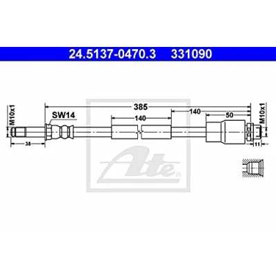 Imagen de ATE 24.5137 0470.3 Latiguillos de Freno 470 M10x1 VOLKSWAGEN: Crafter 30 50 Furgón, 35 Bus, Camión plataforma/Chasis