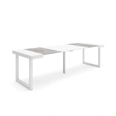 Imagen de Skraut Home Mesa Consola Extensible Comedor Plegable 260 para 12 comensales Patas Madera Maciza Estilo Moderno Blanco y Cemento