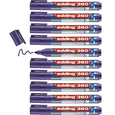 Imagen de edding 360 marcador para pizarras blancas violeta 10 rotuladores punta redonda 1,5 3 mm rotulador pizarra blanca, borrado en seco flipchart, tablón de notas