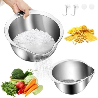Imagen de 2 piezas Cesta de Drenaje Para Verduras Coladore Acero Inoxidable, 27cm Colador Inoxidable lavar Arroz, Escurridor pasta, Escurrir y o Conservar Verduras, Frutas, Cereales