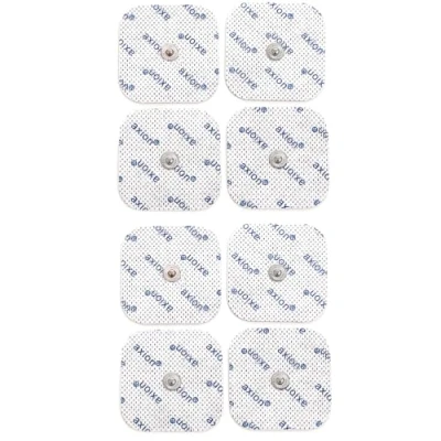 Imagen de 8 electrodos axion de 5x5 cm Compatibles con Beurer y otros electroestimuladores TENS EMS Reutilizables autoadhesivos conector botón 3,5 mm