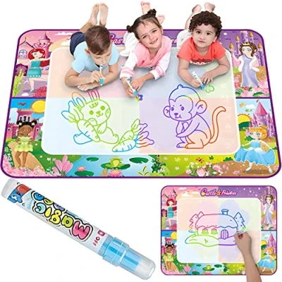 Imagen de Retoo Agua Doodle, 100x80 cm, Alfombra Pintura, Magic Water Mat, Juguete Educativo para Bebés, Niños de 1 Año, 2 Rotuladores
