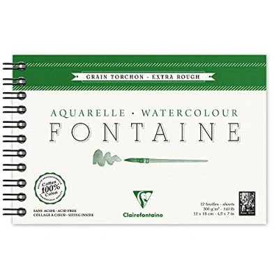 Imagen de Bloc de papel acuarela Clairefontaine, a 4 caras, grano grueso, Fontaine/Hadern, color Weiß 12 x 18 cm