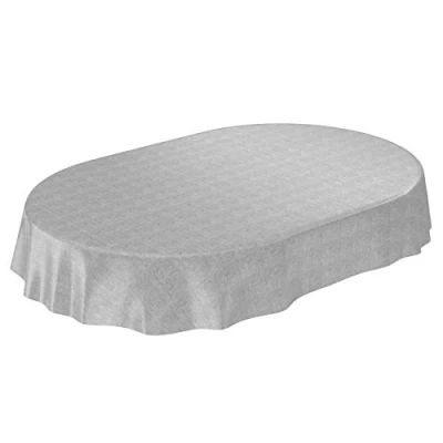 Imagen de ANRO Mantel Lino, Aspecto Textil, Toalla, Gris, Oval 140 x 240cm Schnittkante