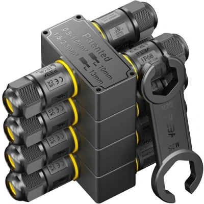 Imagen de PEBA Conector de cable estanco IP68, Caja conexión Impermeable, eléctrico 3 vías pines con llave inglesa, Manguito exterior para cables 4 12 mm, piezas