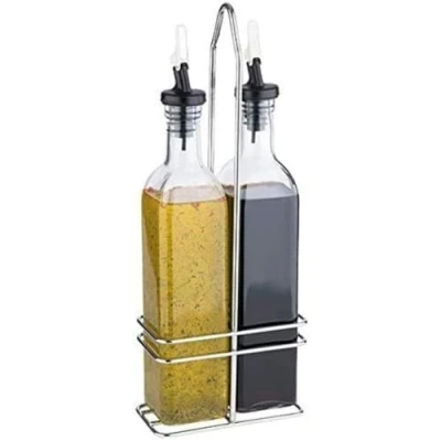 Imagen de APS, vinagrera y aceitera, recipiente de vidrio con tapa pico PE antigoteo, juego vinagreras para vinagre aceite, vidrio, 34 cm altura 0,50 litros cada una