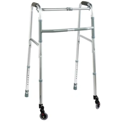 Imagen de Andador plegable de aluminio anodizado, regulable en altura con 2 puntas y ruedas giratorias a 360 (2 + giratorias)