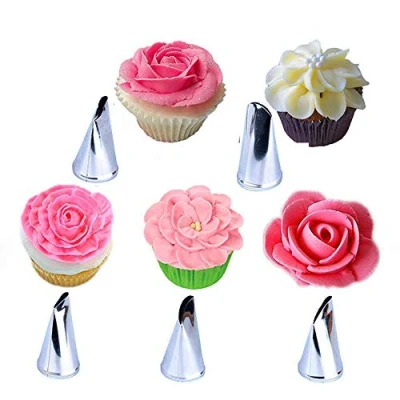 Imagen de BLUGUL 10 Piezas Rosa Boquillas de Tuberías, Flores Pétalo Boquillas, Acero Inoxidable, para Crema la Torta, Decoracion pasteles, Galletas, Cupcakes