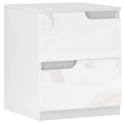 Imagen de HOMCOM Mesita de Noche Moderna Mesilla con Cajones Frontal Blanco Brillante y Almohadilla Mesa Auxiliar para Dormitorio Salón 40x40x48 cm