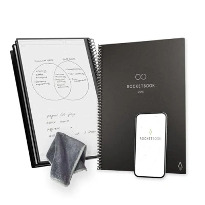 Imagen de Rocketbook Core Cuaderno Espiral Reutilizable, Tamaño A4, 21 cm x 29,7 cm, Negro Páginas de Puntos, Conexión a App, Borrable, Tapa Duradera, para el Colegio, Trabajo y los Proyectos Creativos