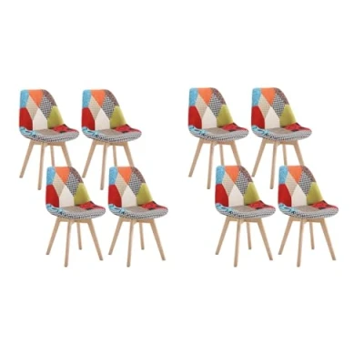 Imagen de WOLTU Silla Patchwork de Comedor Nórdica Pata Madera Maciza con Respaldo Pack 8 Multicolor Cocina Colores BH29mf