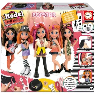 Imagen de Educa My Model Doll Design Pop Star. Muñeca articulada para Crear más de 150 increíbles Looks Distintos, Corta la Tela y vístela con Las numerosas Telas Accesorios incluidos (19203)