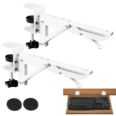 Imagen de Bandeja Teclado Bajo Mesa, Soporte Ordenador sin Taladrar, con Pinza en C Ajustable, Extraible Escritorio Silencioso, Para Ergonómico, 2 Piezas