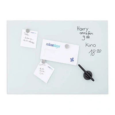 Imagen de Relaxdays Pizarra Magnética Grande, Cristal, Blanco, 80 x 50 cm