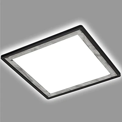 Imagen de BRILONER lámpara de techo LED con efecto retroiluminado, delgada, ultraplana, color plata, luz blanca neutra, 293x293x28 mm, negro