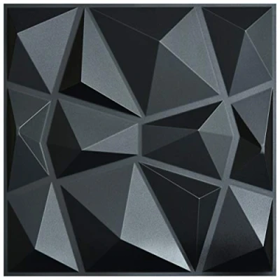 Imagen de Art3d 12 piezas Paneles de pared 3D diamante 50 x cm, PVC alta rigidez, indeformable, reciclable, impermeable, resistente al calor, inodoro, negro, 3㎡
