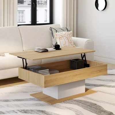 Imagen de IDMarket Mesa baja rectangular Eden madera y blanco