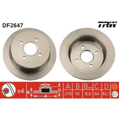 Imagen de TRW DF2647 Disco de freno 270 10 4 108 macizo barnizado FORD: ESCORT Classic Hatchback, 6, 7