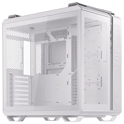 Imagen de ASUS TUF Gaming GT502 White Edition PC Chasis, ATX Mid, Doble Cámara, Zonas de Refrigeración Independientes, Paneles Laterales sin Herramientas, USB 3.2 Gen2 Tipo C, 4 Ventiladores ARGB