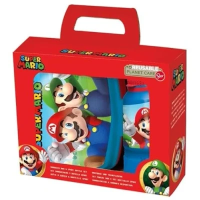 Imagen de Set de fiambrera rectangular y botella sport 380 ml Super Mario