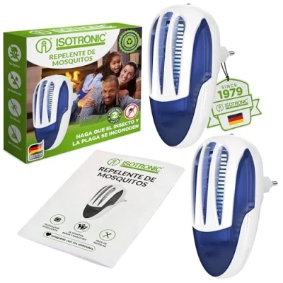 Imagen de ISOTRONIC Repelente de mosquitos en forma enchufe con luz ultravioleta Mata eléctrico para interiores Contra mosquitos, moscas y polillas Sin fragancias Apto 230 V Set 2