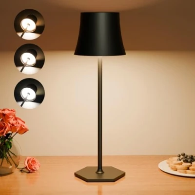 Imagen de Tyonto Lampara Mesita LED Inalambrica,Lamparas Mesa 3 Temperaturas Color Ajuste Tactil,5000mAh,Recargable USB Lámparas,Mesilla Candeeiro.Lámpara Adecuada Interior,Exterior,Día,Noche (1 pieza, black)