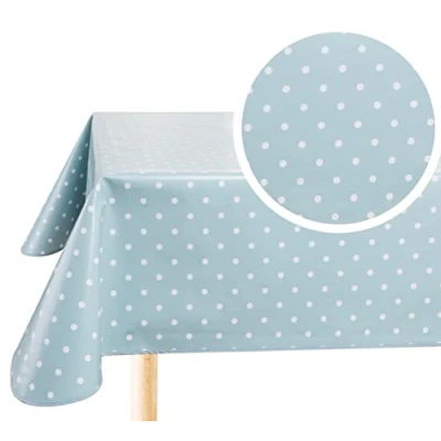 Imagen de Hule, Mantel Mesa Antimanchas, Comedor y Cocina PVC Antimanchas Impermeable, Lunares pequeños Rectangular 140 x 200cm Azul Verde
