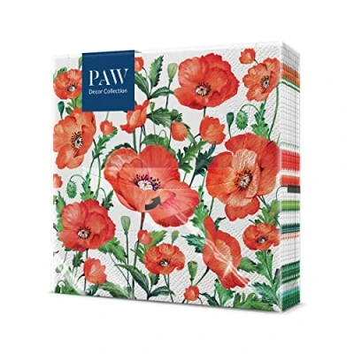 Imagen de PAW Toalla de papel 3 pliegues 33 x cm 20 piezas mesa ideal para los días puertas abiertas, fiestas familiares, entre amigos (Flanders Poppy)
