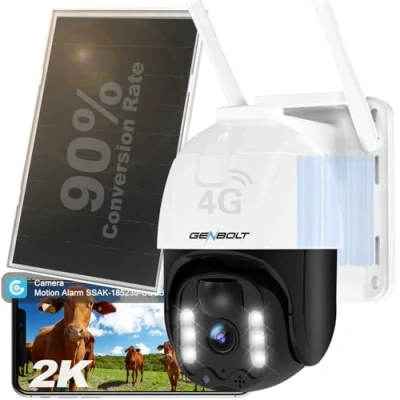 Imagen de 3G/4G LTE 2K Solar Cámara Vigilancia Exterior con Sim,GENBOLT 3MP Inalámbrica Sin WiFi Batería 15600mAh,PTZ Seguimiento Automático Detección PIR,IP Seguridad Cable Nocturna Color