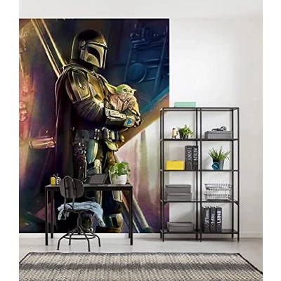 Imagen de Komar Star Wars IADX4 019 Papel pintado fotográfico para habitación infantil, diseño de mandaloriano Savior, tamaño: 200 x 280 cm (ancho alto)