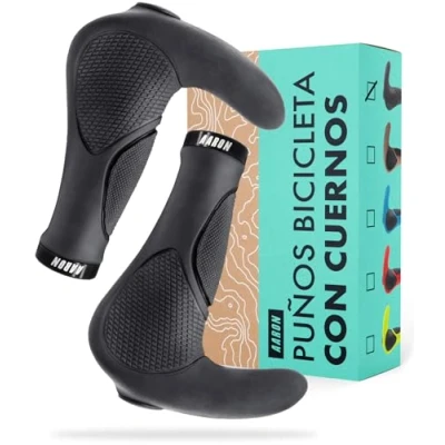 Imagen de AARON Horn Puños de Gel con acoples y amortiguación Diseño ergonómico Antideslizante para bicis utilitarias, eléctricas, Trekking montaña Negro
